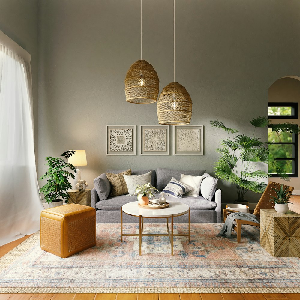 living room with brown wooden table and chairs