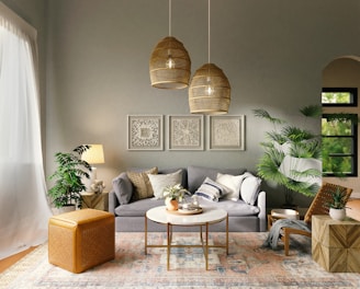 living room with brown wooden table and chairs