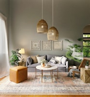 living room with brown wooden table and chairs