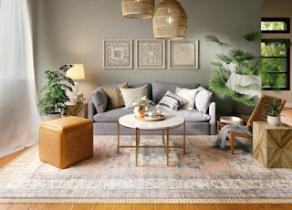 living room with brown wooden table and chairs