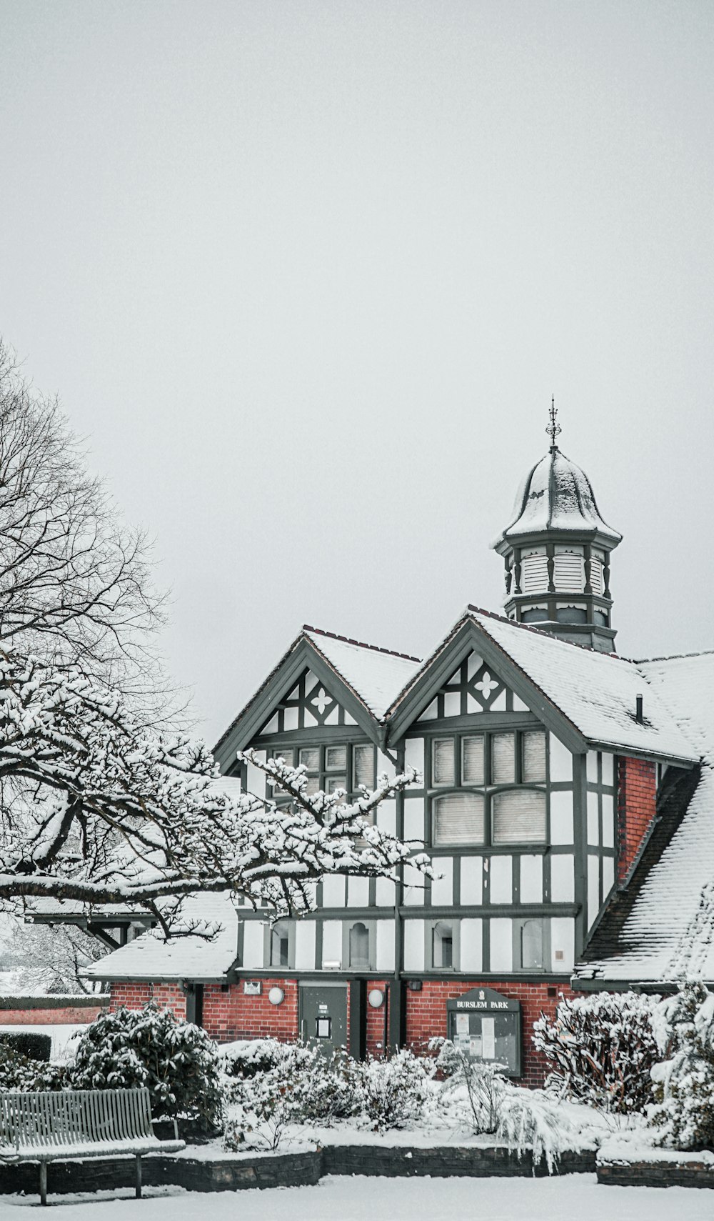 Maison blanche et bleue à côté de l’arbre nu pendant la journée