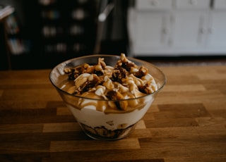 ice cream in clear glass cup