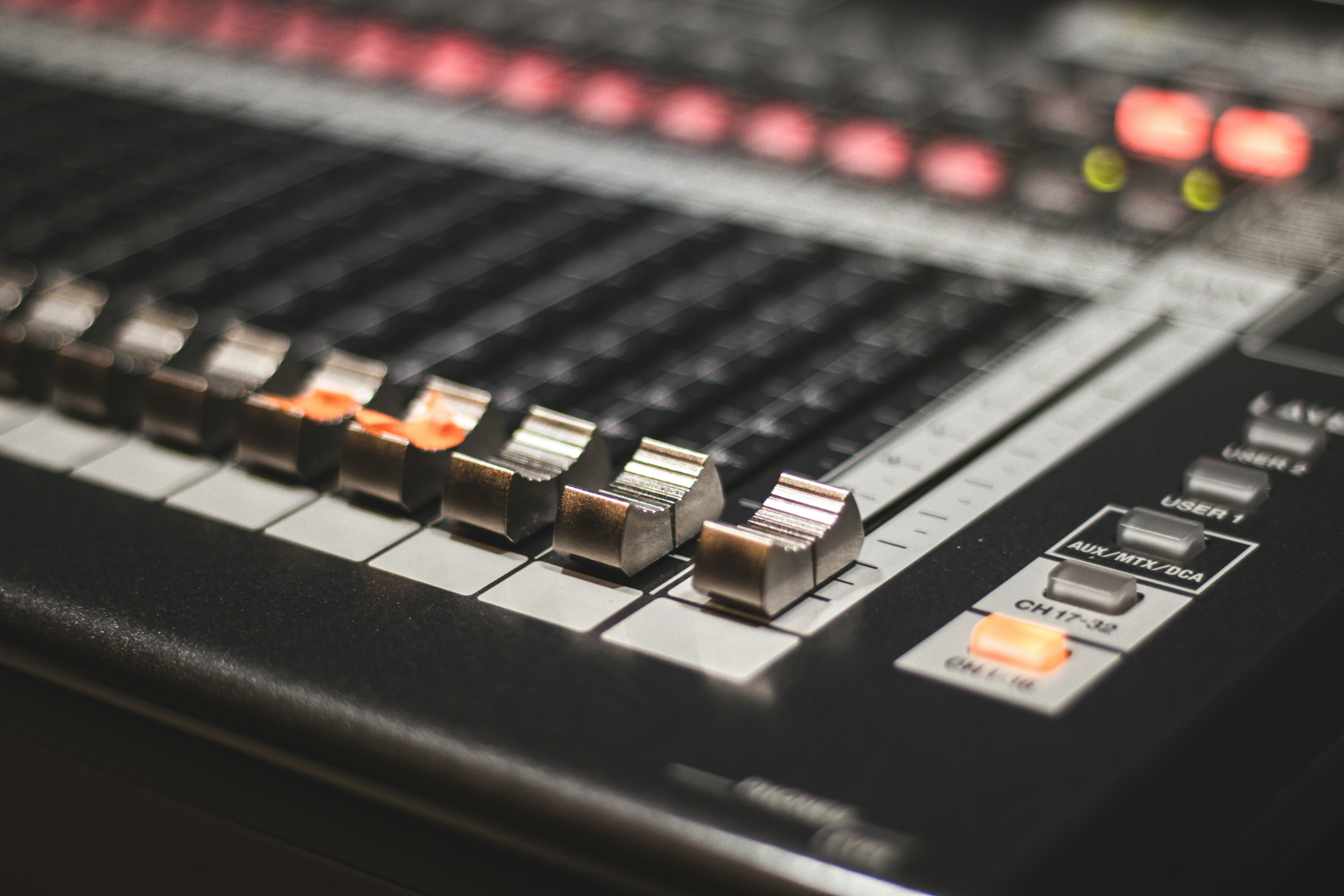 Black audio mixer close-up