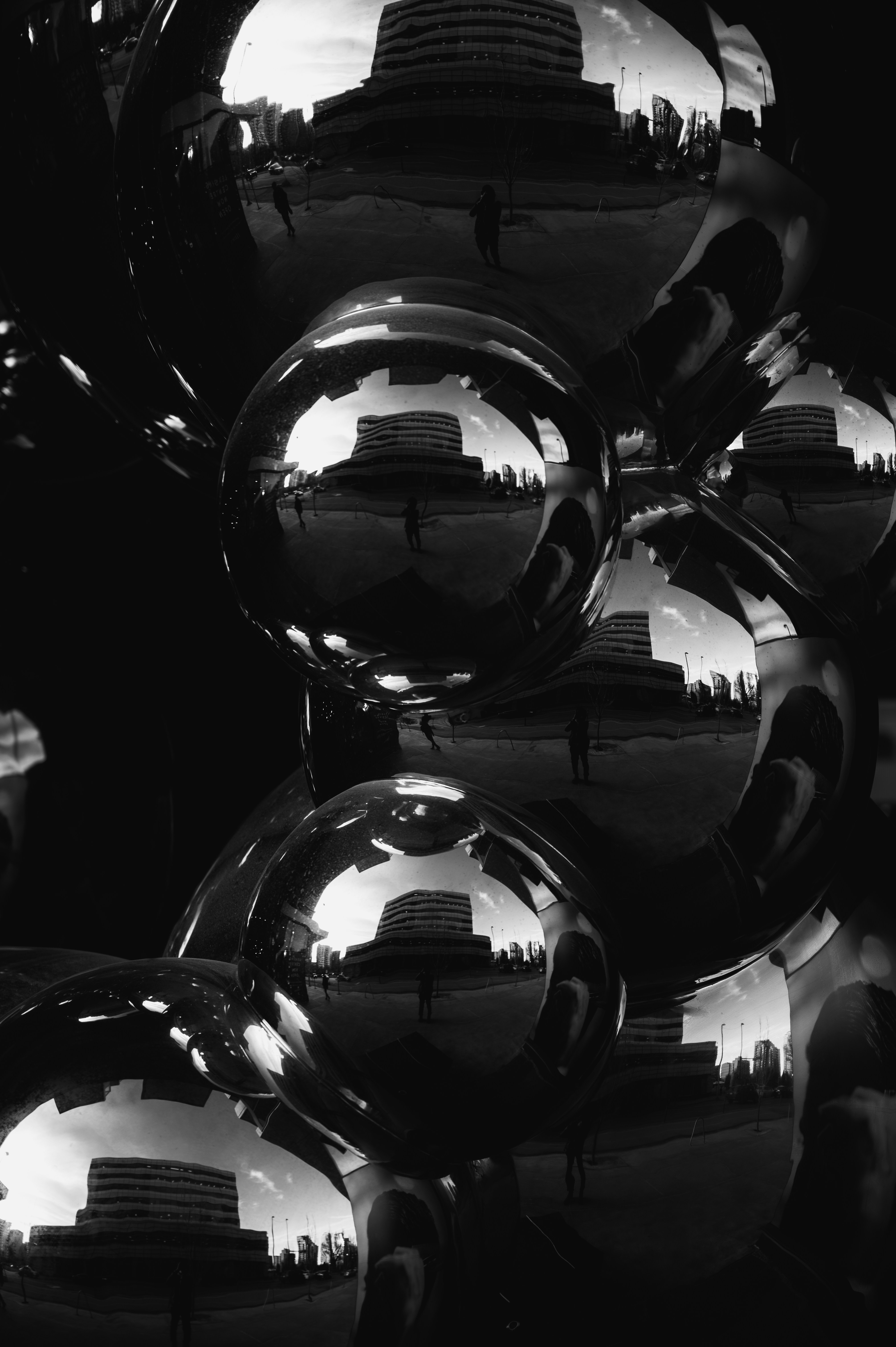 grayscale photo of round ball