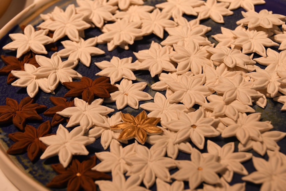 white and brown floral textile