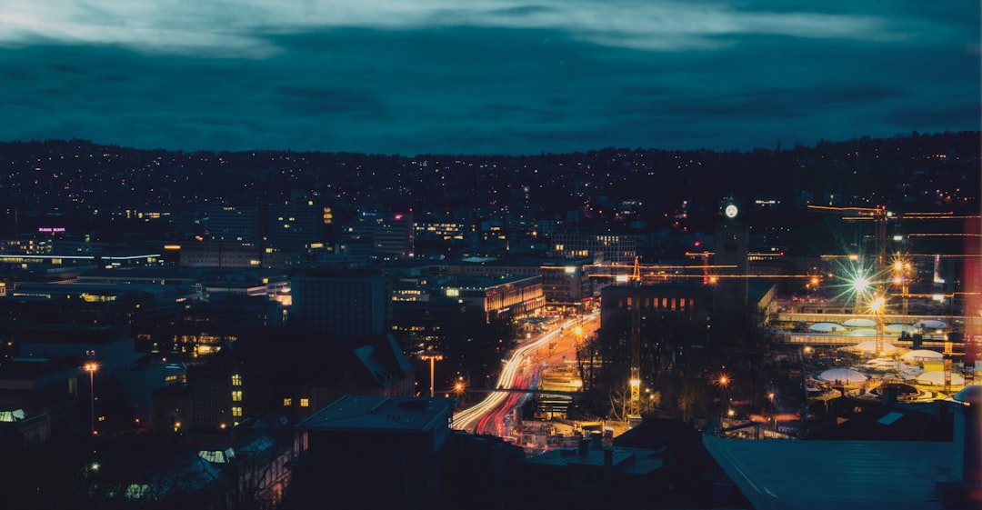 city with high rise buildings during night time