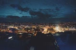 city skyline during night time