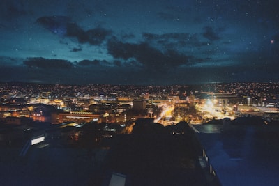 city skyline during night time