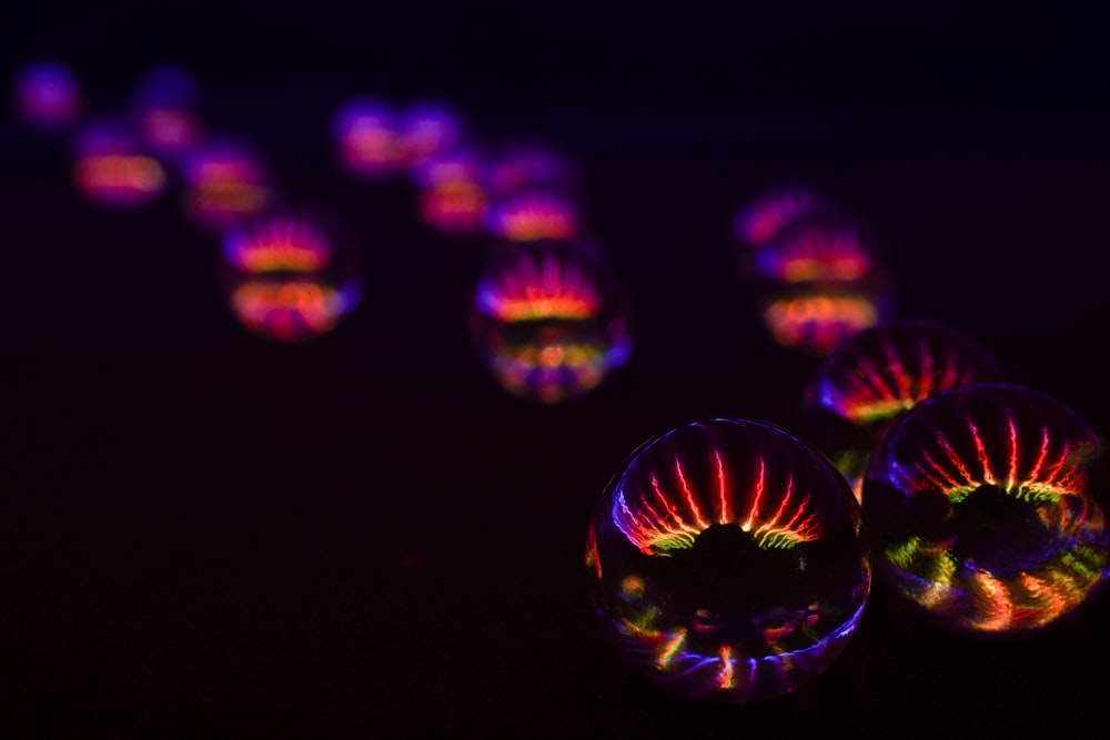 blue and purple lights in black background