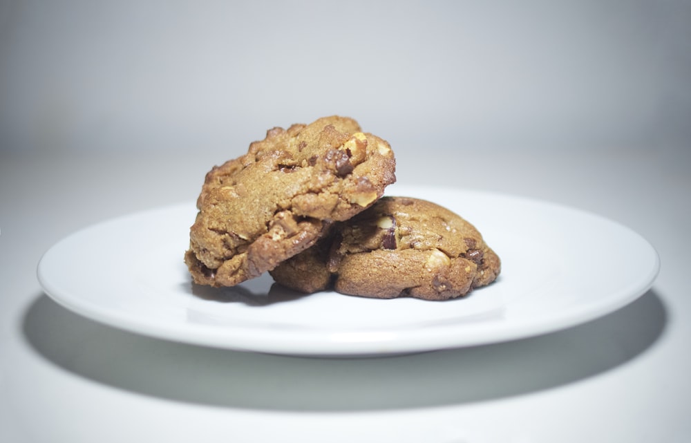 brown cookies on white ceramic plate