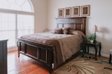 brown and white bed linen