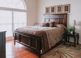 brown and white bed linen