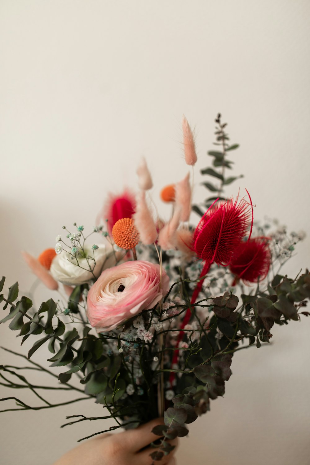 pink and white flowers on clear glass vase