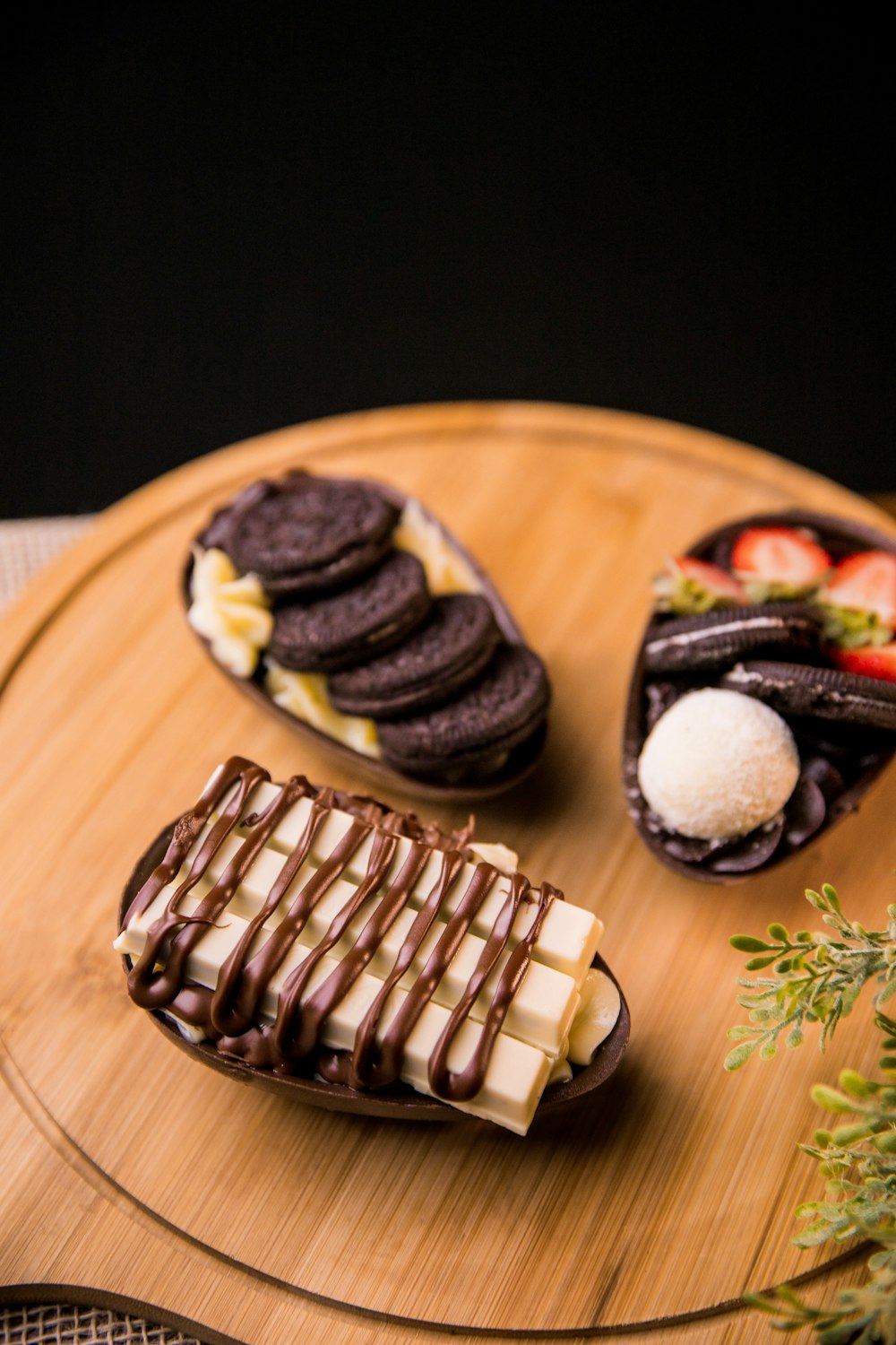 sushi on brown wooden round plate