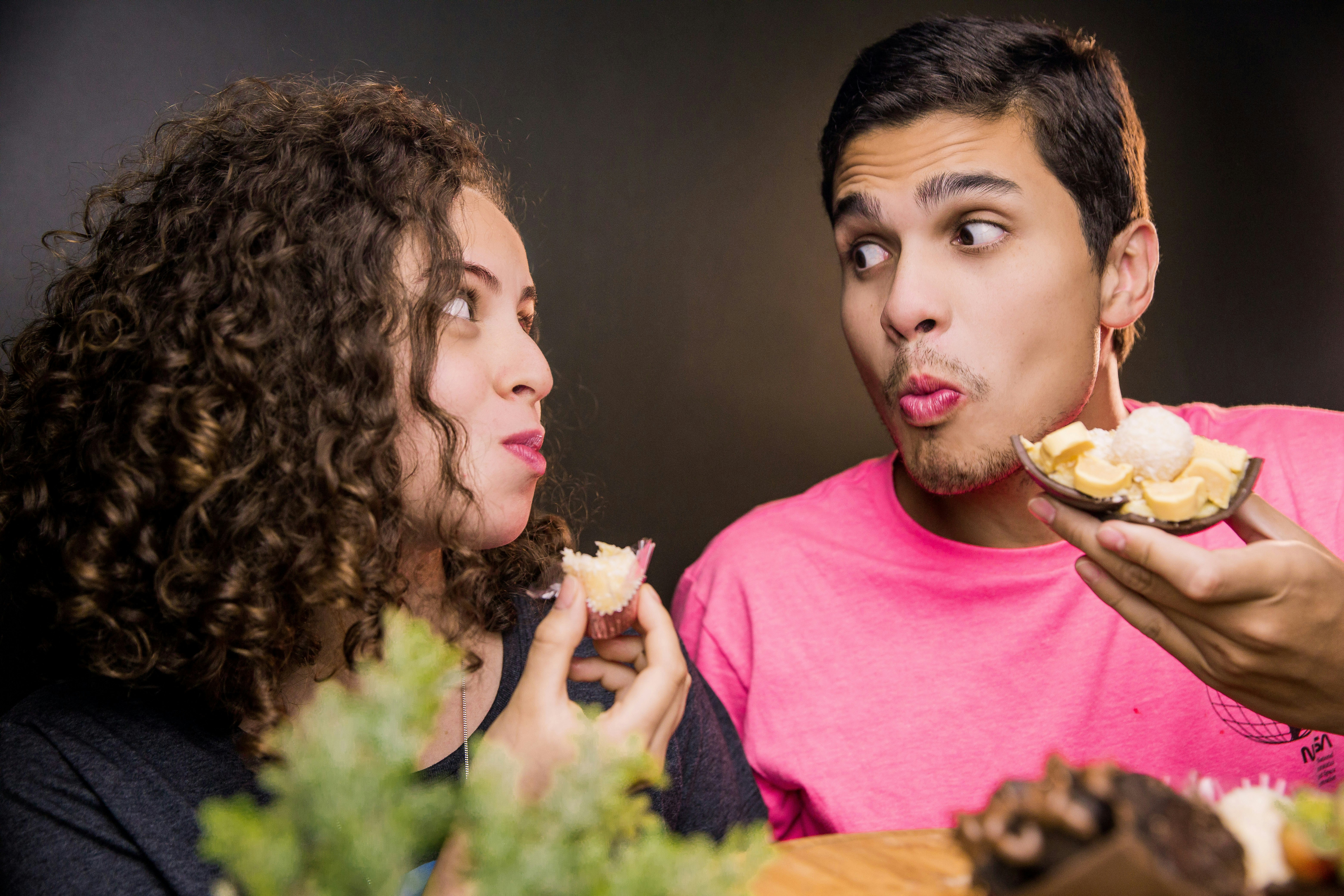 great photo recipe,how to photograph woman in pink crew neck shirt beside man in yellow crew neck shirt