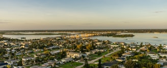 Aerial view of a suburban neighborhood with houses.