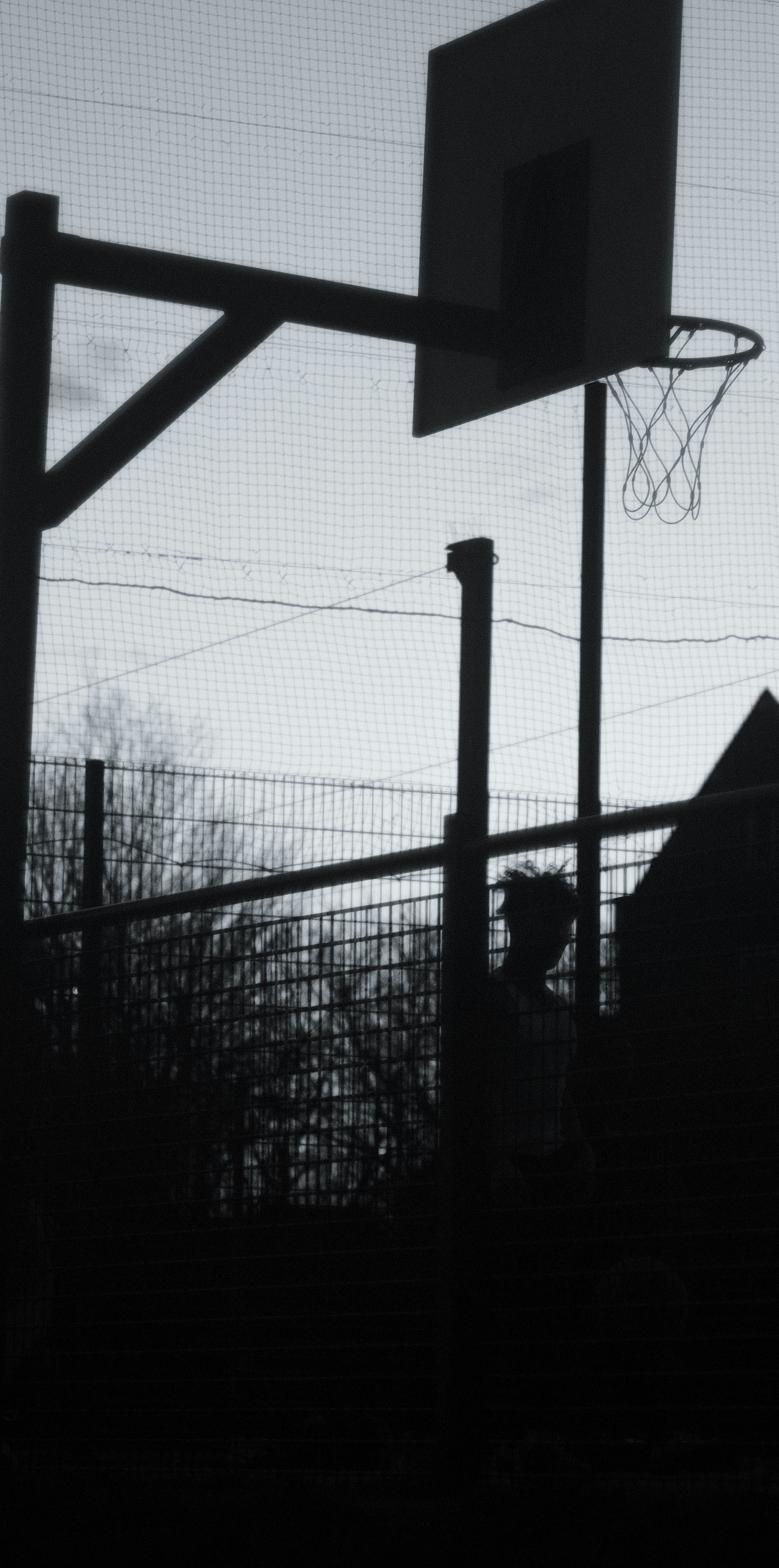 grayscale photo of metal fence