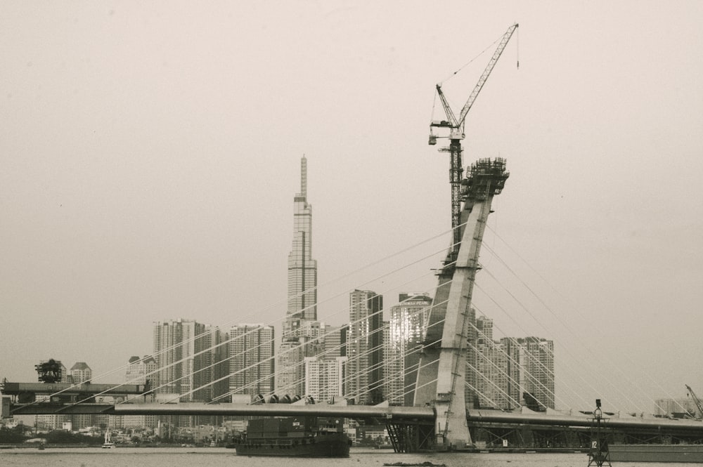 grayscale photo of city buildings