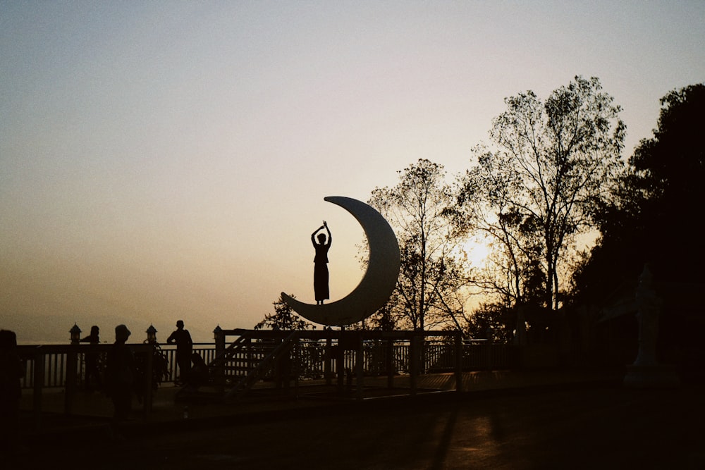 silhouette of people walking on park during sunset