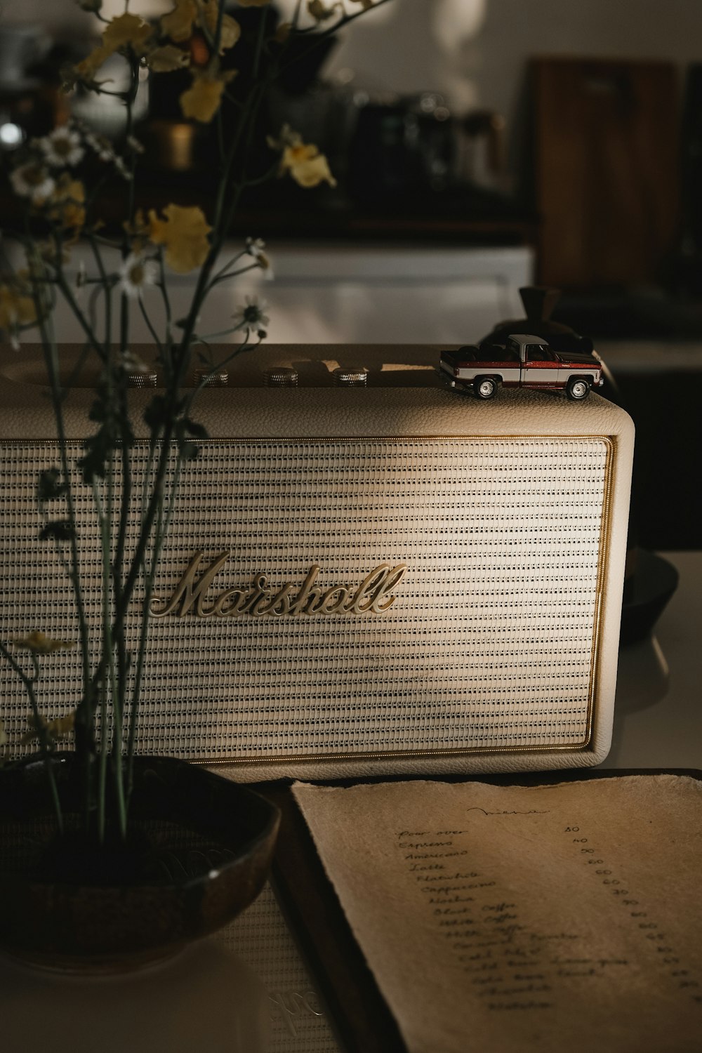 gray and black marshall guitar amplifier