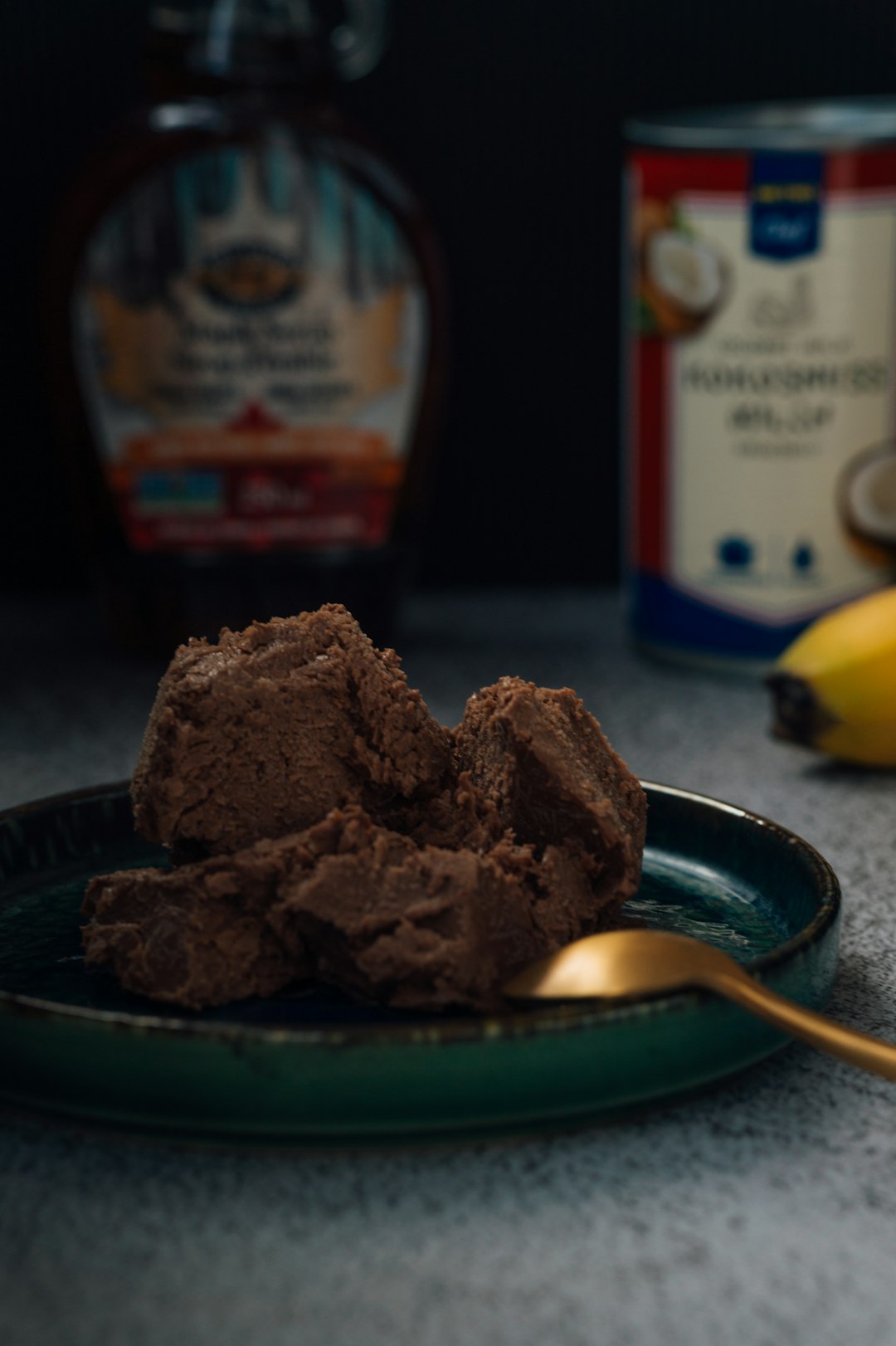 chocolate cake on blue ceramic plate