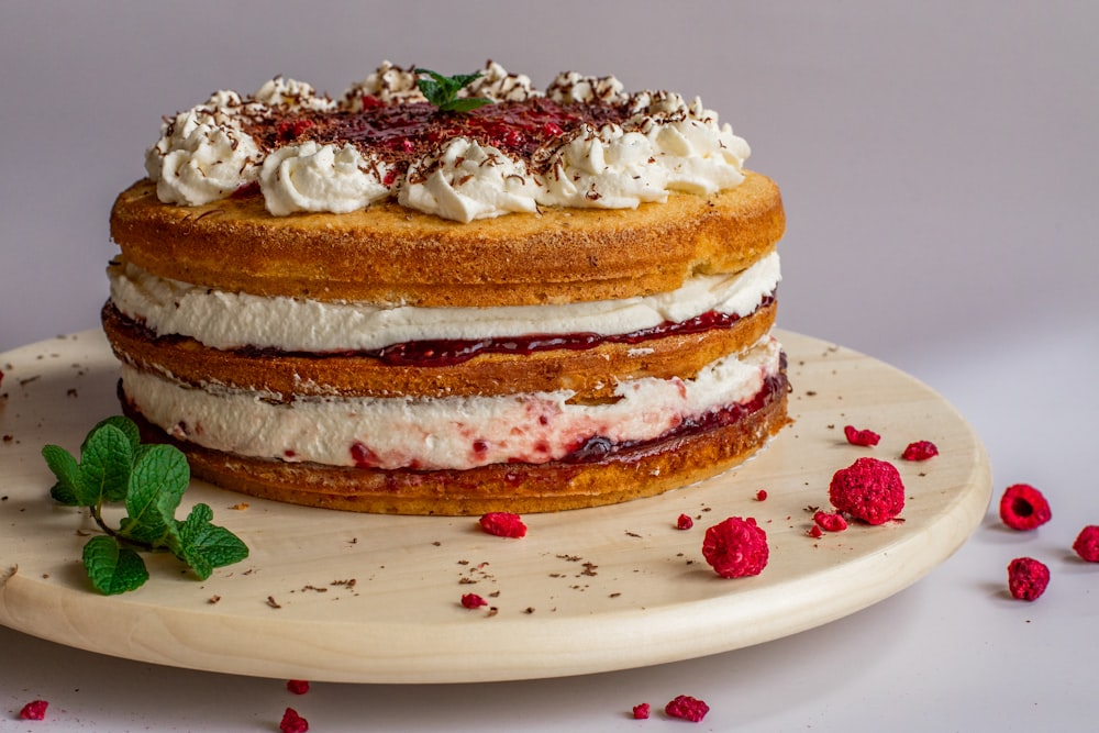 white and brown cake on white ceramic plate