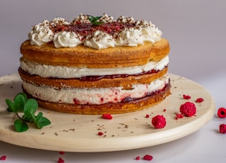 white and brown cake on white ceramic plate