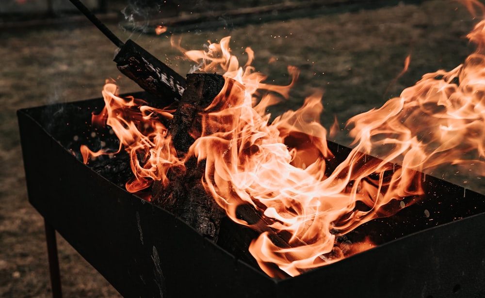 burning wood on fire pit