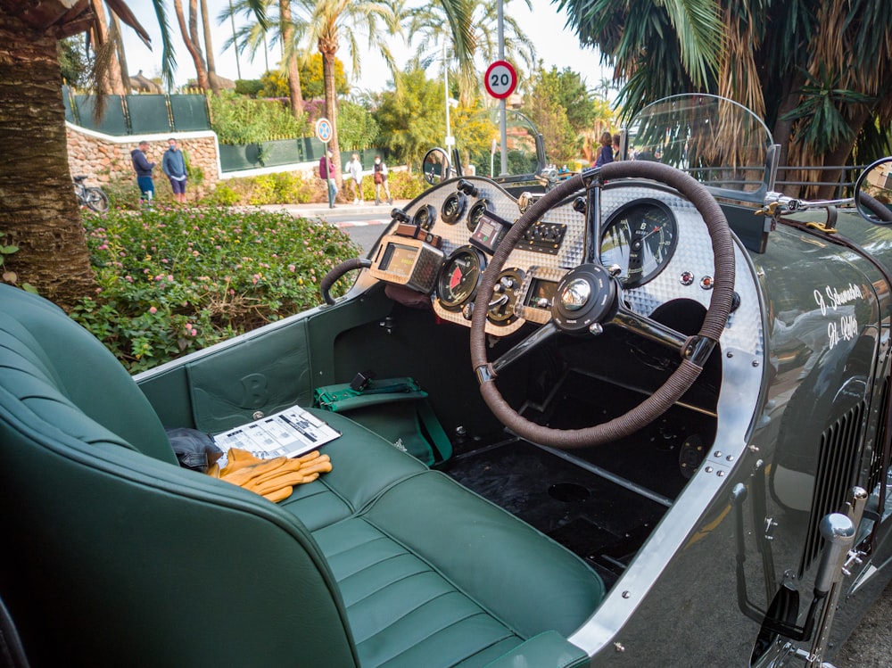 black and white car interior