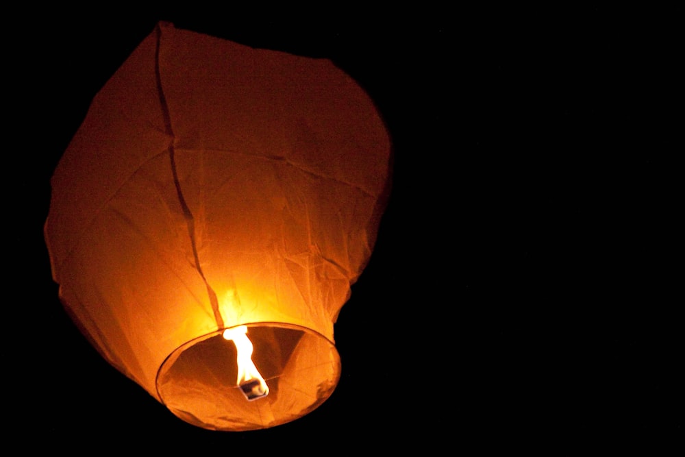 brown paper lantern with light