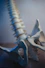 white and blue dragon figurine