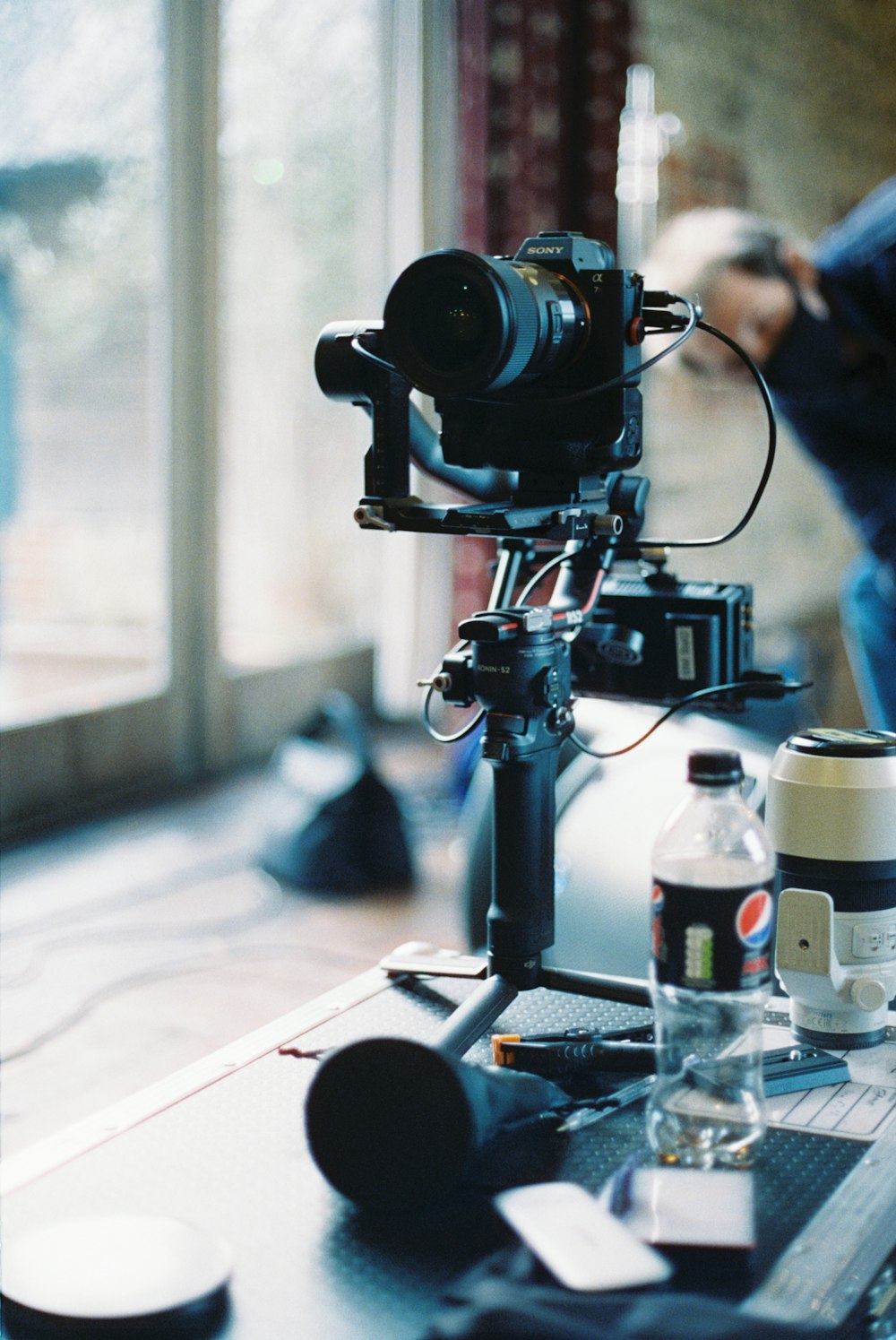 black dslr camera on table