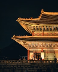 white and brown temple during night time
