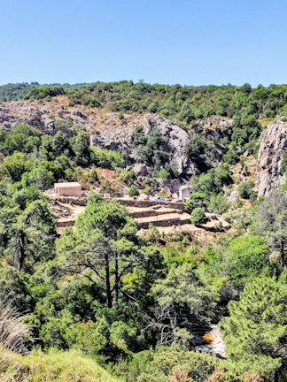 A spacious land plot with dramatic mountain views and vibrant greenery, ready for building.