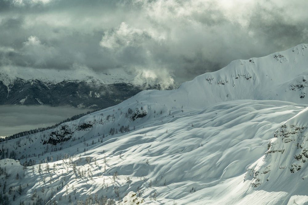 snow covered mountain under cloudy sky during daytime