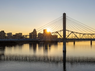 bridge over water during sunset