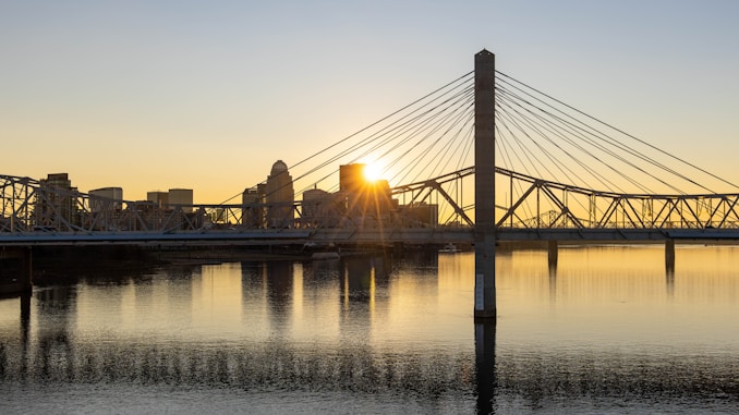 bridge over water during sunset