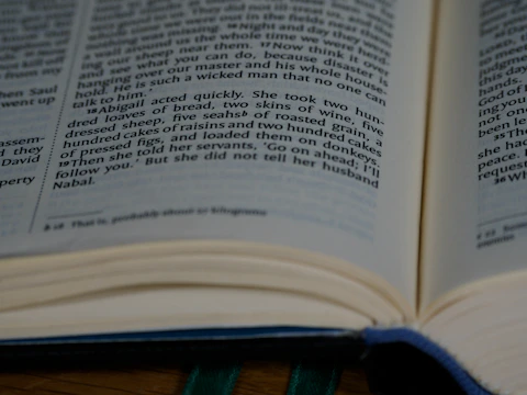 Close-up of an open book showing elegant typography and clean layout.