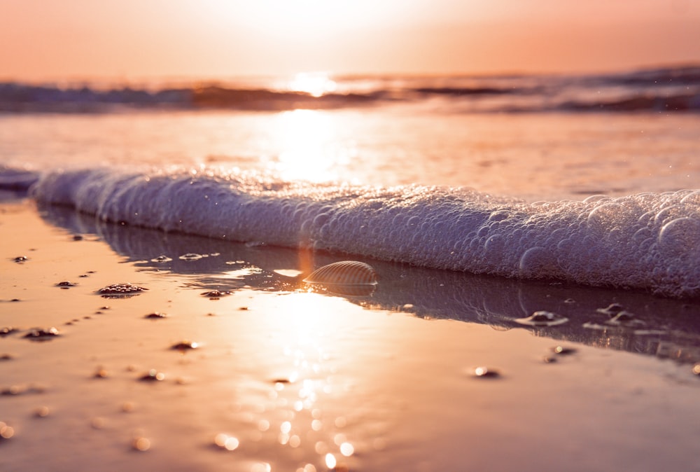 water waves on shore during sunset