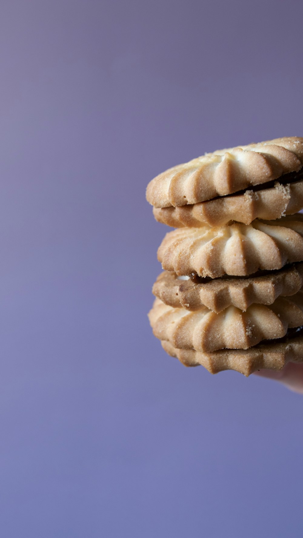 brown cookies on blue surface