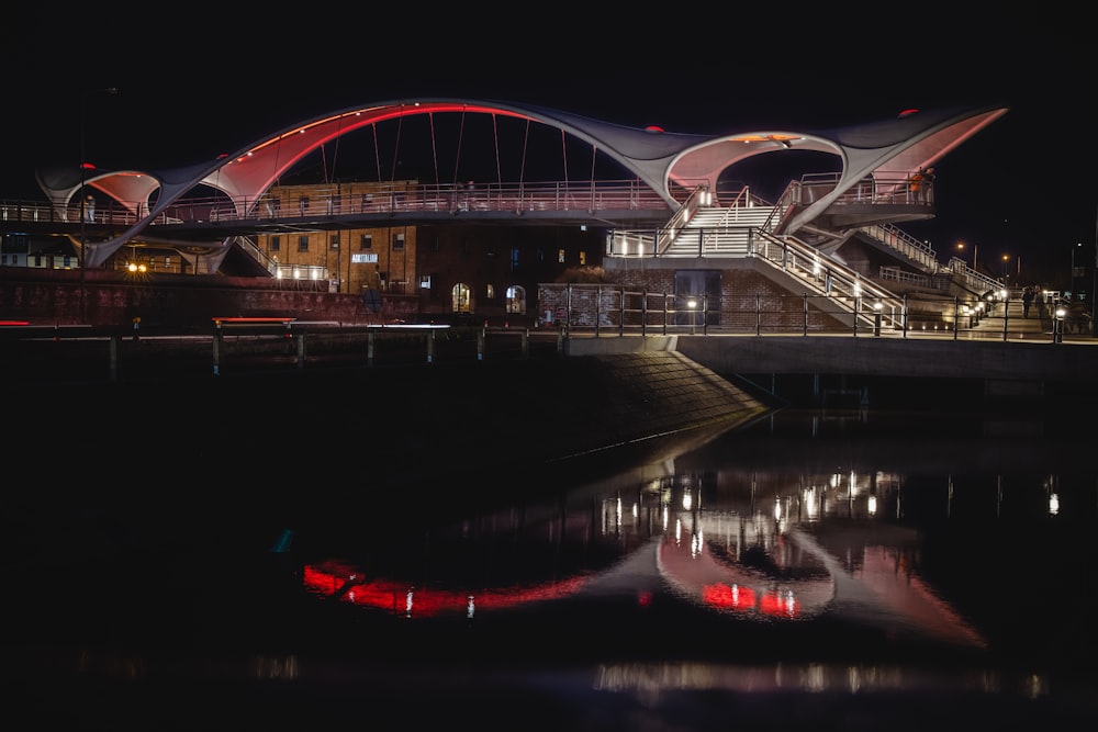 white and brown bridge during night time