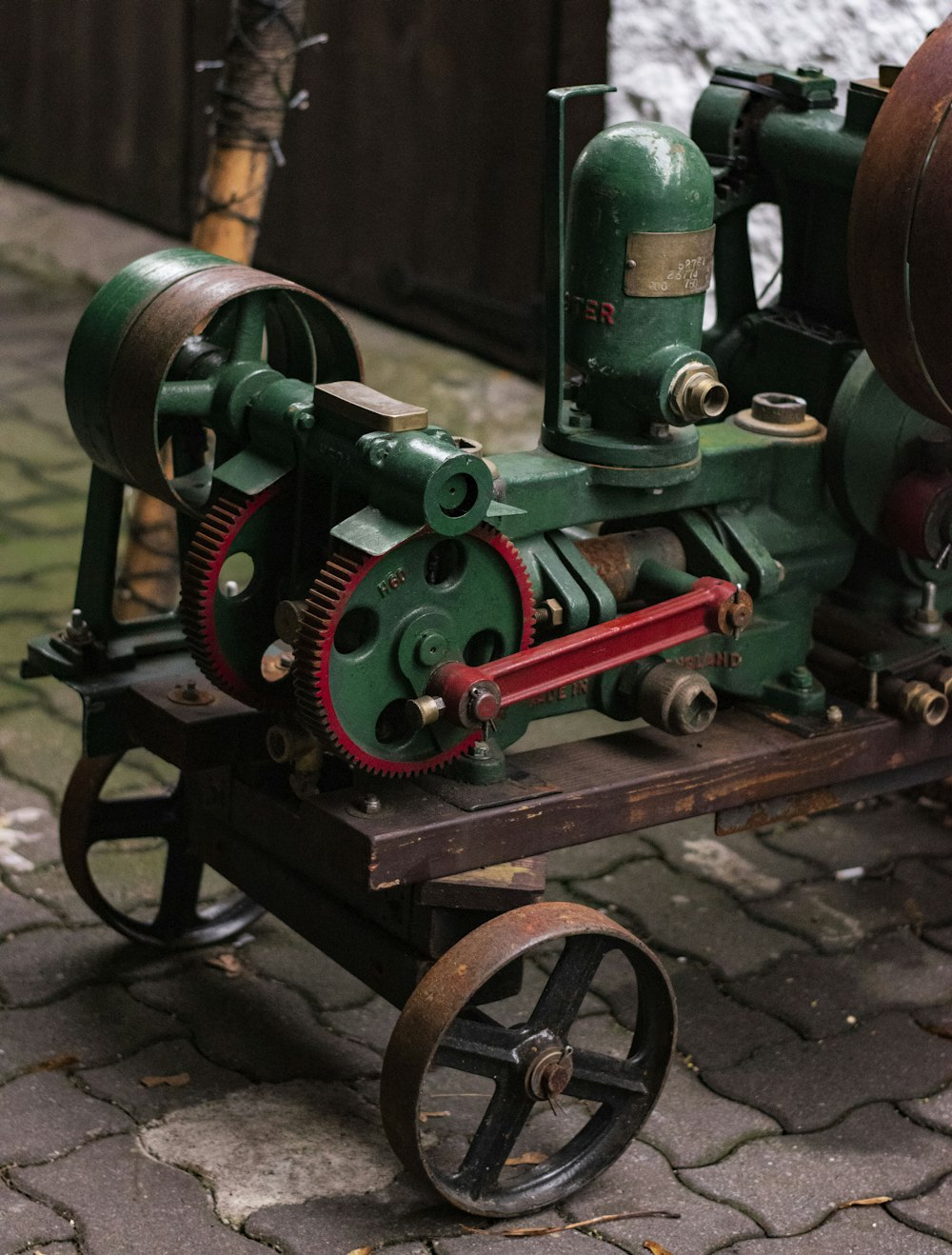 green and red metal machine