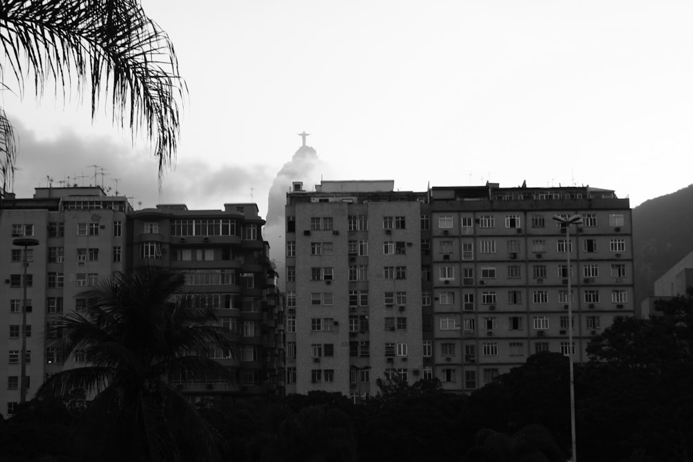 grayscale photo of high rise building