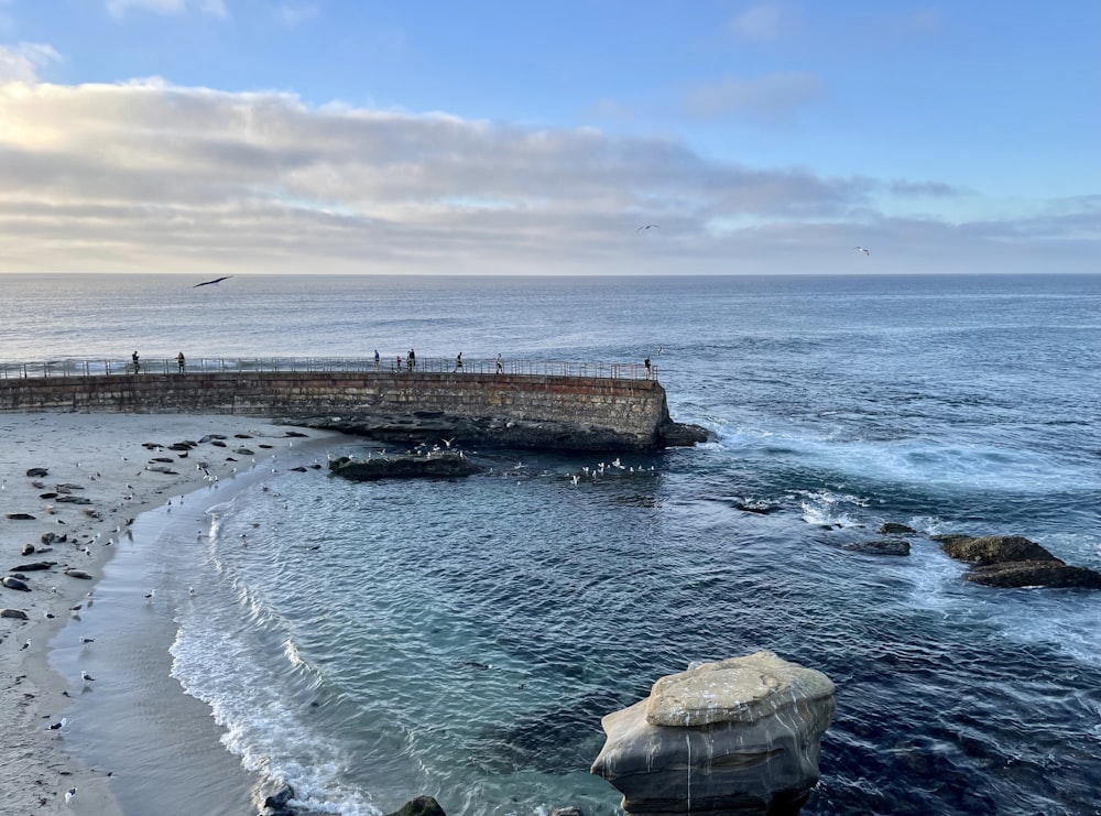 Muelle de madera marrón en el mar durante el día