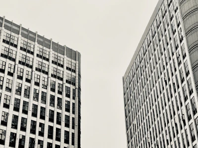 grayscale photo of high rise building
