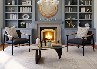 black fireplace in living room