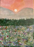 A close-up of vibrant impressionist brushstrokes capturing a sunlit garden scene.