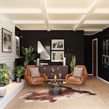 brown wooden round table near green potted plant