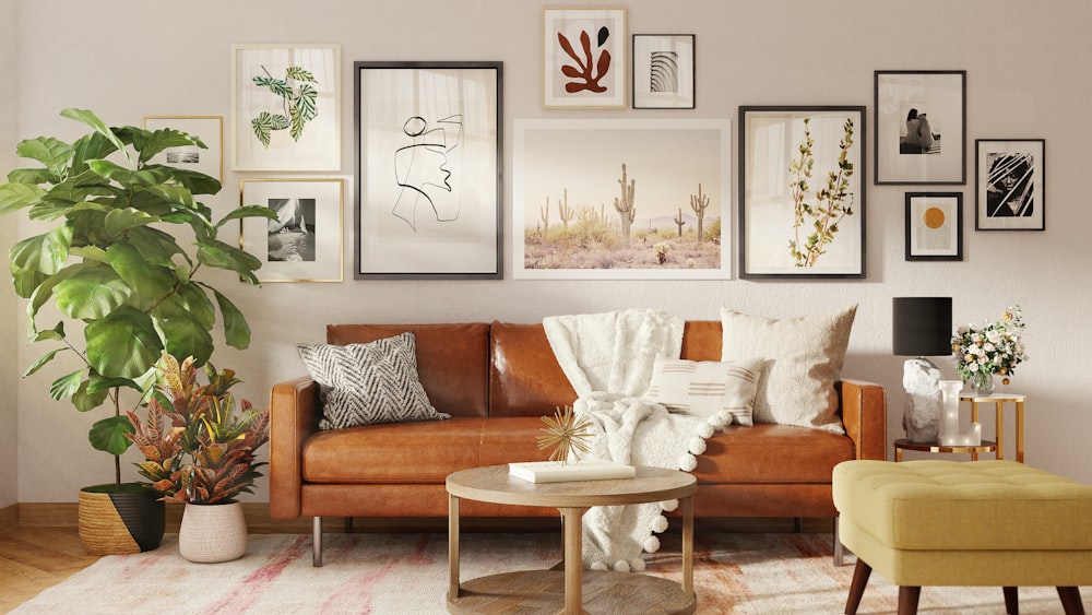 brown wooden framed white padded armchair