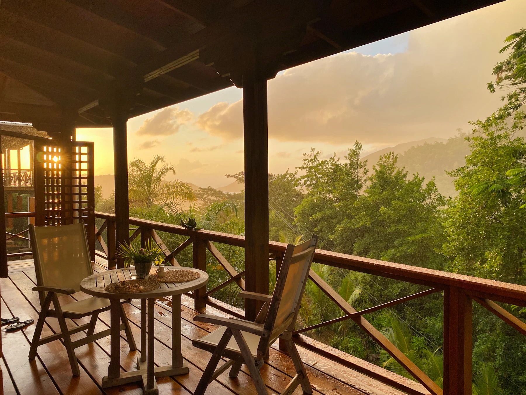 Quiet terrace overlooking the jungle at sunset